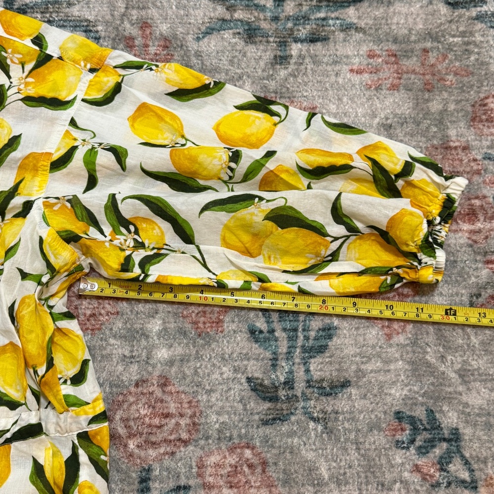J Crew Cinch Waist Shirt Dress in Lemon Print Limoncello Voile Button-Up Dress - Picture 11 of 15